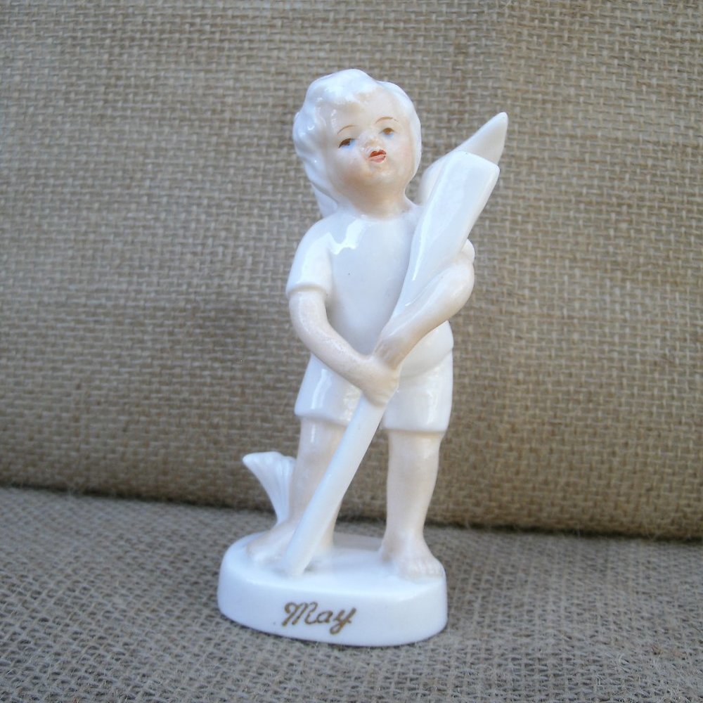 Vintage May Birthday Boy Angel Figurine